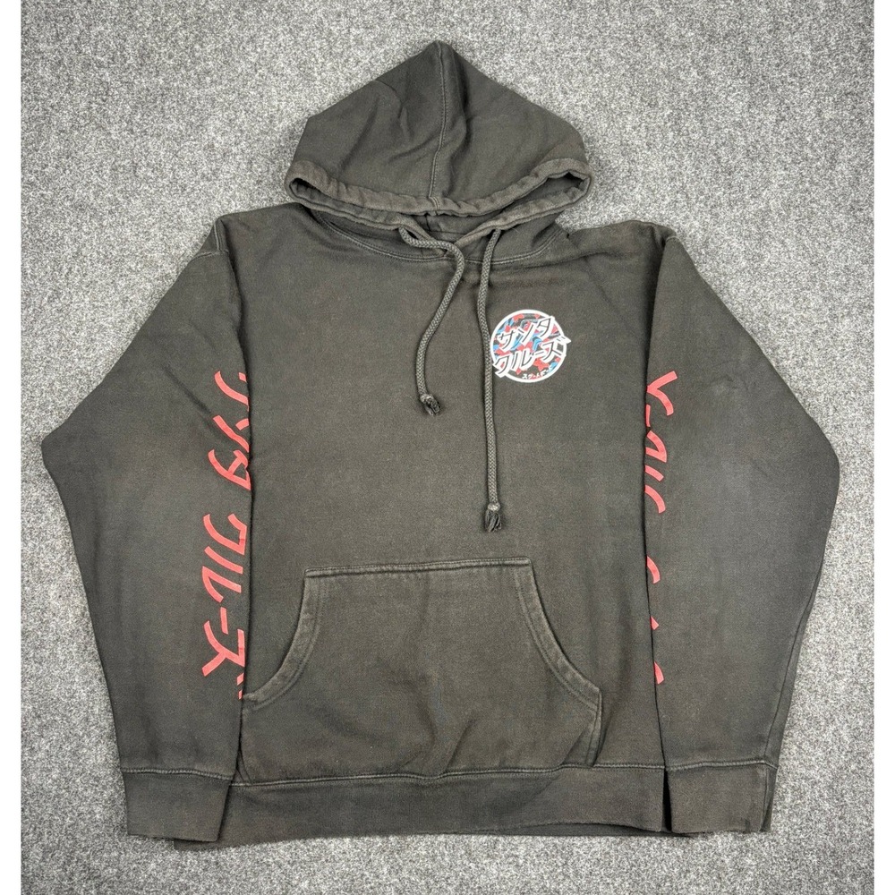 Santa Cruz Skateboards Japanese Logo Floral Dot Faded Black Hoodie Mens Large